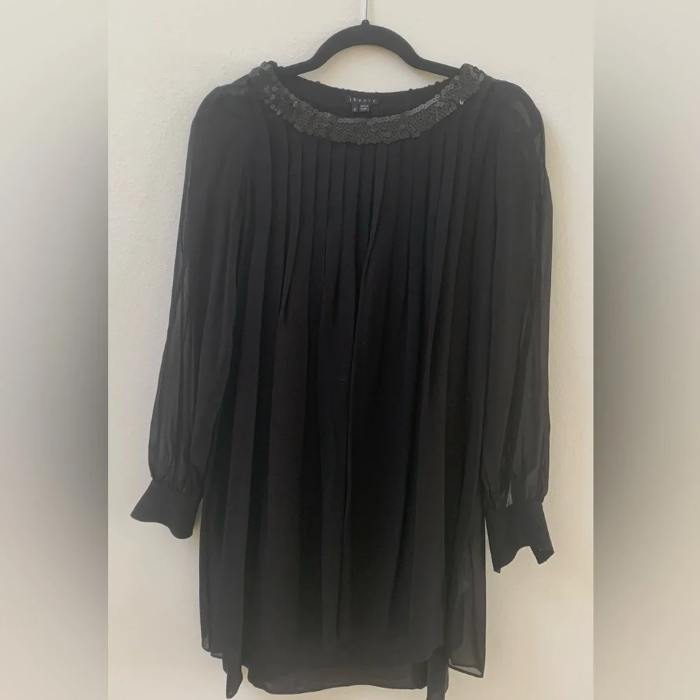 SZ 2 Theory Black Mini Long Sheer Sleeve Dress - Picture 1 of 7